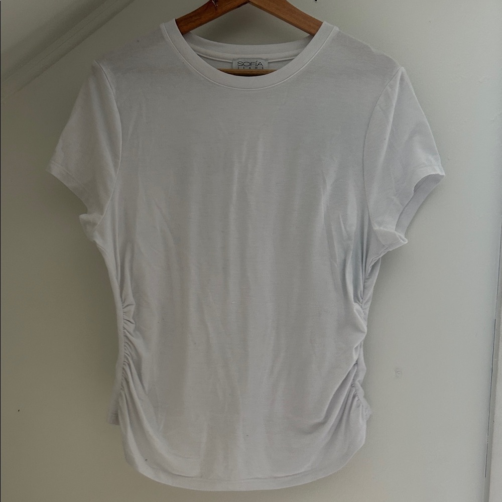 Sofia by Sofia Vergara White Ruched Short Sleeve Top